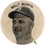 1954-55 WALT MORYN PM10 REAL PHOTO STADIUM BUTTON.