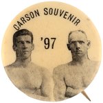 1897 CORBETT & FITZSIMMONS ON SAME BUTTON READING "CARSON SOUVENIR '97".