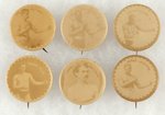 1897-1900 SIX REAL PHOTO BOXER BUTTONS INCLUDING TWO W/CAMEO GUM BACK PAPERS.