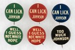 1910 JACK JOHNSON VS. JIM JEFFRIES SLOGAN BUTTONS RELATED TO THEIR HISTORIC FIGHT IN RENO.