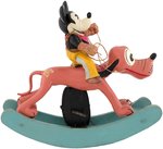 MICKEY MOUSE AS COWBOY ON PLUTO CELLULOID WIND-UP ROCKING HORSE TOY.