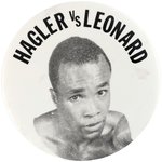 1987 "HAGLER VS LEONARD" LARGE BUTTON PAIR FOR "THE SUPER FIGHT" AT CAESARS PALACE.