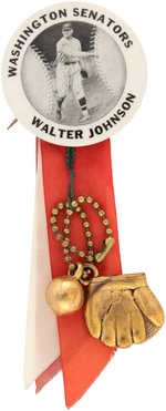 1920s WASHINGTON SENATORS WALTER JOHNSON (HOF) BUTTON WITH ATTACHMENTS.