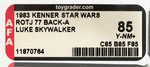 STAR WARS: RETURN OF THE JEDI - LUKE SKYWALKER (GUNNER PHOTO) 77 BACK-A AFA 85 Y-NM+.