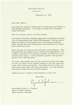 LYNDON JOHNSON SIGNED VOTING RIGHTS LETTER ON WHITE HOUSE STATIONERY.