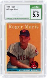 1958 TOPPS #7 ROGER MARIS ROOKIE CARD CSG 5.5 EX+.