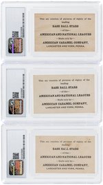 1921 E121 AMERICAN CARAMEL "SERIES OF 80" CSG GRADED LOT OF THREE.