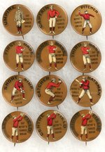 EARLY 1900s BASEBALL PLAYER POSITION BUTTON SET WITH "EAT HEYDT'S YANKEE BREAD" IMPRINT.