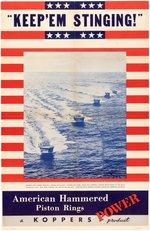 WWII HOMEFRONT PT BOATS "KEEP 'EM STINGING!" KOPPERS PISTON RING POSTER.