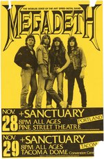 MEGADETH & SANCTUARY PORTLAND & TACOMA 1987 CONCERT POSTER.