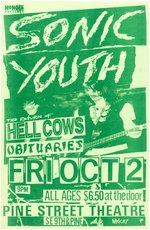 SONIC YOUTH & HELLCOWS 1987 PORTLAND CONCERT POSTER.