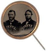 GRANT & COLFAX 1868 UNIFACE FERROTYPE JUGATE STICK PIN BADGE.