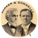 RARE "BARKER & DONNELLY" 1900 POPULIST PARTY 1.25" JUGATE BUTTON.
