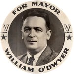 WILLIAM O'DWYER 1945 NEW YORK CITY MAYORAL REAL PHOTO BUTTON.