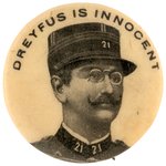 "DREYFUS IS INNOCENT" RARE PORTRAIT BUTTON DREYFUS AFFAIR.