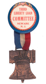 "THIRD LIBERTY LOAN COMMITTEE NEWARK N.J." BUTTON WITH LIBERTY BELL BRASS HANGER.