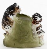 "TEDDY AND THE BEAR" GERMAN GLAZED CERAMIC BUD VASE W/ "YORK, PA" ON BASE.