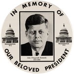 LARGE 6" JOHN KENNEDY MEMORIAL BUTTON FROM 1963.