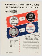 VISIOMAGIC BUTTON NO. 370 SALES SHEET FOR FLASHERS SHOWING "KENNEDY FOR PRESIDENT" EXAMPLE.