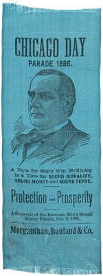 McKINLEY RARE "CHICAGO DAY PARADE 1896" PORTRAIT RIBBON.