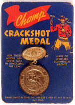 "GENE AUTRY/CHAMP CRACK SHOT COWBOY" MEDAL ON ORIGINAL CARD.