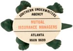 TURTLE CAST IRON PAPERWEIGHT WITH CELLO SHELL ADVERTISING SOUTHERN INSURANCE CO.