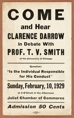 CLARENCE DARROW 1929 DEBATE HANDBILL.