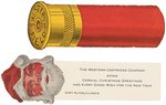 WESTERN CARTRIDGE COMPANY FIGURAL SHOTGUN SHELL GREETING CARD C. 1912 PULL OUT SANTA GREETING.