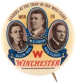 RARE WINCHESTER GUNPOWDER BUTTON SHOWING 1912 TRAP SHOOTING LEADERS.