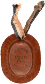 "OUR NEXT PRESIDENT 'AL'" SYMBOLIC BROWN DERBY CELLULOID HAT BUTTON HANGER.