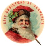 SANTA BUTTON C. 1912 WITH FIRST SEEN IMPRINT AND UNUSUAL BACK PAPER.