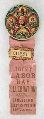 JAMESTOWN 1907 JOINT LABOR DAY CELEBRATION  SINGLE  DAY RIBBON WITH BUTTON.