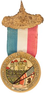 PAN PACIFIC EXPOSITION RIBBON BADGE SERVING AS TICKET FOR "ADMISSION DAY".