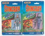 MATCHBOX STINGRAY ACTION SUBMARINE IN BOX AND TWO CARDED ACTION FIGURES.