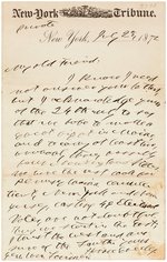 HORACE GREELEY SIGNED LETTER WITH 1872 ELECTION CONTENT.