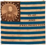 HENRY "CLAY AND FRELINGHAYSEN" 1844 PORTRAIT BLUE STRIPE FLAG.