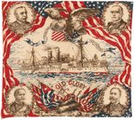 SPANISH-AMERICAN WAR "REMEMBER THE MAINE" TEXTILE FEATURING ADMIRAL DEWEY & PRESIDENT McKINLEY.