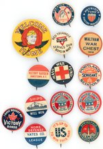 WORLD WAR I 15 BUTTONS AND ONE CARTOON "SMILESLIP".