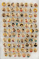 KELLOGG'S PEP CEREAL COMPLETE SET OF 86 COMIC CHARACTER BUTTONS ISSUED 1945-1946.