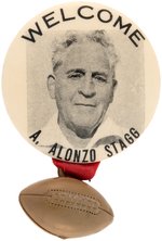 C. 1950s RARE PORTRAIT BUTTON FOR FAMED ATHLETE AND COACH ALONZO STAGG.