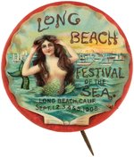 AGED BUT STILL STRIKING "LONG BEACH FESTIVAL OF THE SEA 1908" OUTSTANDING DESIGN BUTTON.