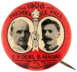 DEBS & HANFORD 1908 SOCIALIST PARTY JUGATE BUTTON HAKE #SOC-6.