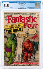 FANTASTIC FOUR #12 MARCH 1963 CGC 3.5 VG- (FANTASTIC FOUR VS. INCREDIBLE HULK).