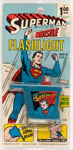 SUPERMAN WHISTLE FLASHLIGHT ON CARD.