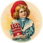 POCKET MIRROR OF YOUNGSTER HOLDING "EGG BAKING POWDER" CANNISTER.