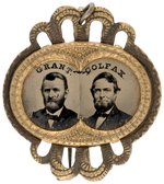 GRANT & COLFAX ORNATE BRASS SHELL JUGATE BADGE DeWITT 1868-59.