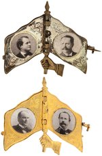 McKINLEY & BRYAN PAIR OF 1896 AMERICAN FLAG MECHANICAL JUGATE BADGES.