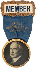 "FIRST HARDING CLUB HAMILTON CO." REAL PHOTO RIBBON BADGE.