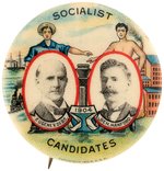 DEBS & HANFORD GRAPHIC 1904 SOCIALIST PARTY JUGATE BUTTON.