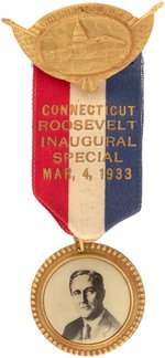 "CONNECTICUT ROOSEVELT INAUGURAL SPECIAL" 1933 RIBBON BADGE.